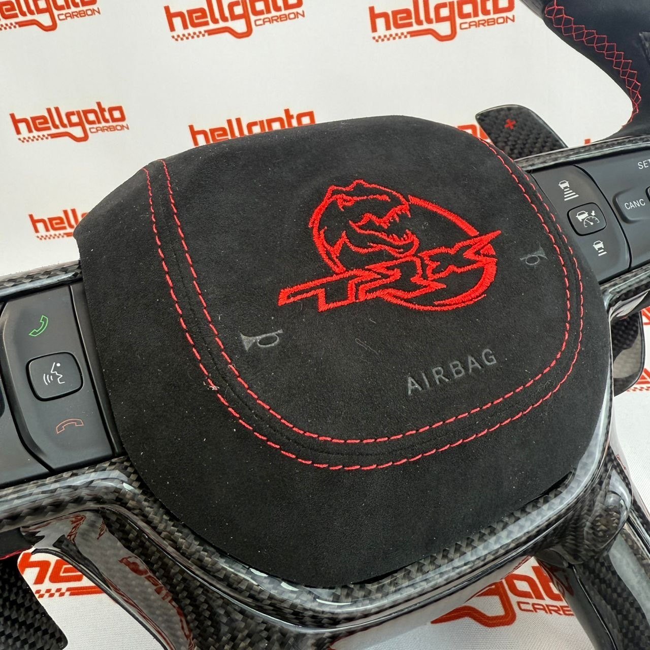 RAM TRX Custom Gloss Black Carbon Fiber Steering Wheel | Genuine OEM Flat Bottom | LED Shift Lights | Italian Alcantara - Image 6