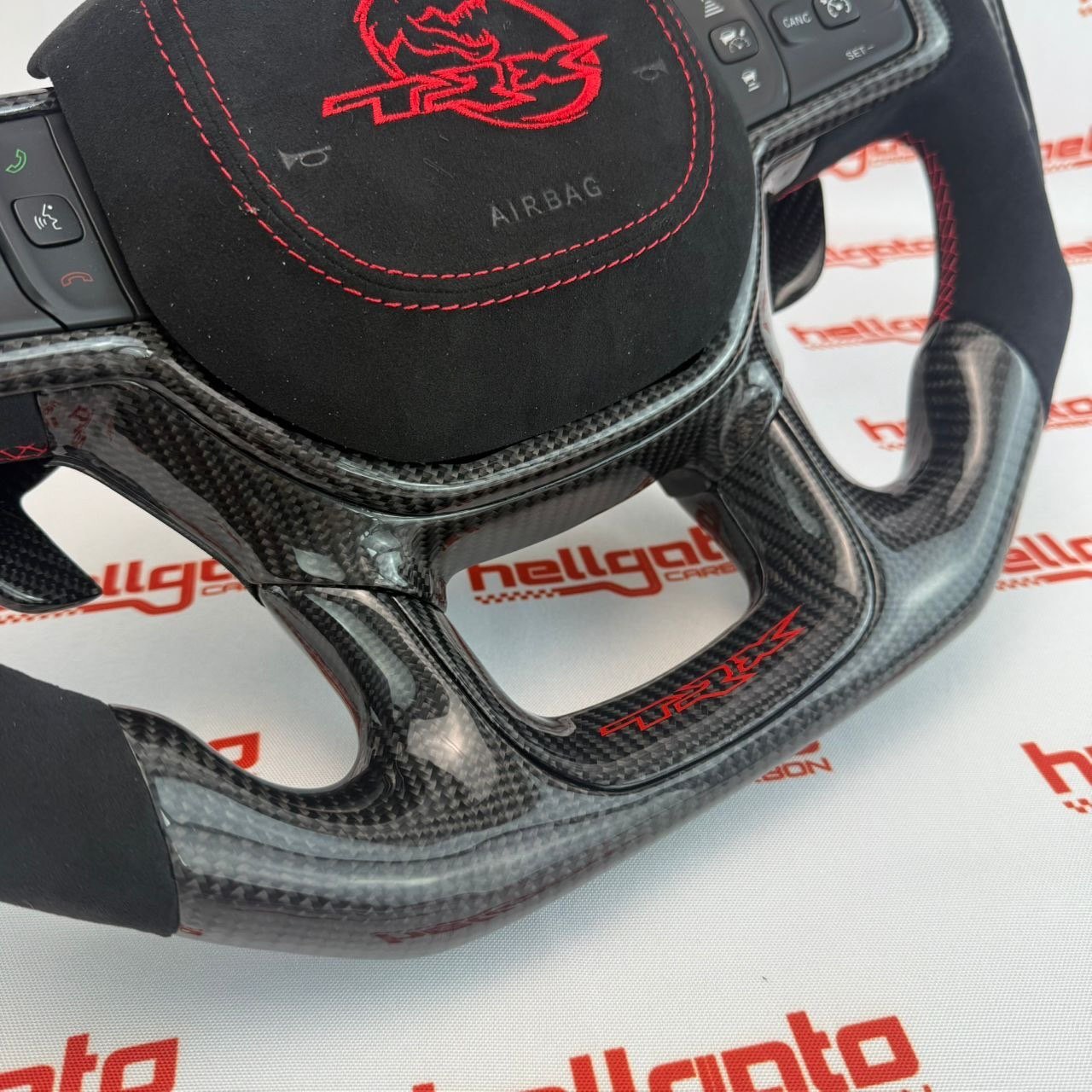 RAM TRX Custom Gloss Black Carbon Fiber Steering Wheel | Genuine OEM Flat Bottom | LED Shift Lights | Italian Alcantara - Image 7