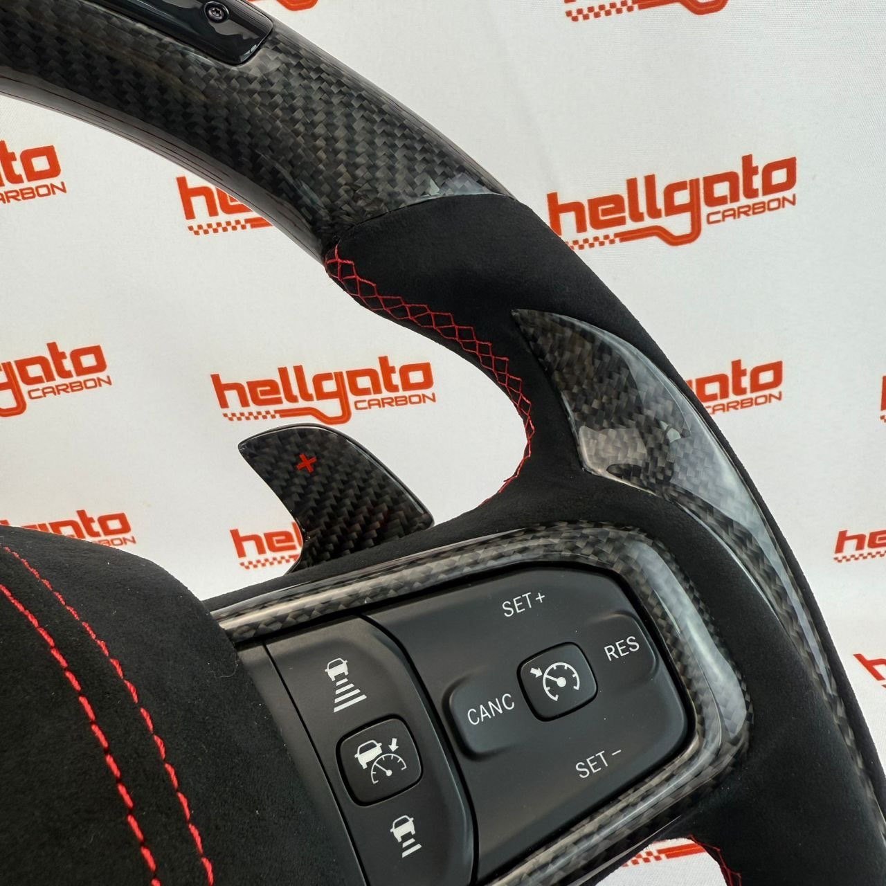 RAM TRX Custom Gloss Black Carbon Fiber Steering Wheel | Genuine OEM Flat Bottom | LED Shift Lights | Italian Alcantara - Image 8