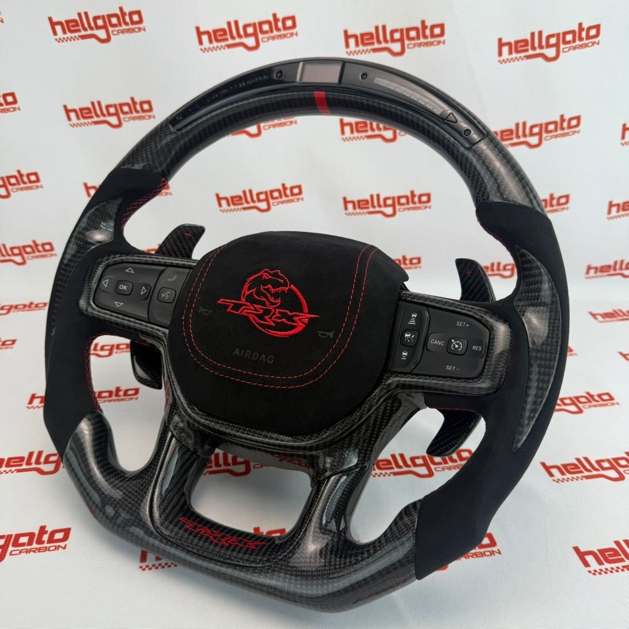 RAM TRX Custom Gloss Black Carbon Fiber Steering Wheel | Genuine OEM Flat Bottom | LED Shift Lights | Italian Alcantara - Image 9