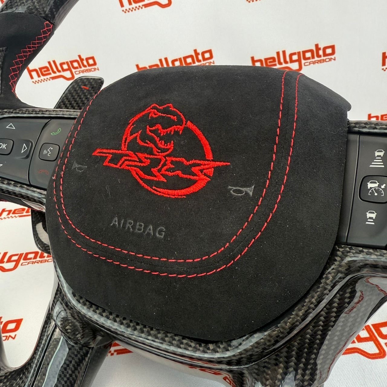 RAM TRX Custom Gloss Black Carbon Fiber Steering Wheel | Genuine OEM Flat Bottom | LED Shift Lights | Italian Alcantara - Image 11