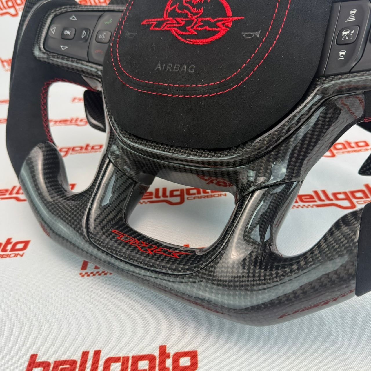 RAM TRX Custom Gloss Black Carbon Fiber Steering Wheel | Genuine OEM Flat Bottom | LED Shift Lights | Italian Alcantara - Image 13