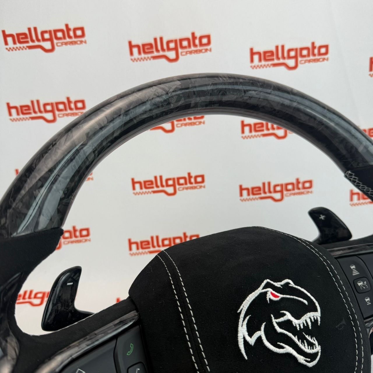 RAM TRX Custom Black Forged Carbon Fiber Steering Wheel | OEM Flat Bottom | Heated | Alcantara | TRX Redeye - Image 4