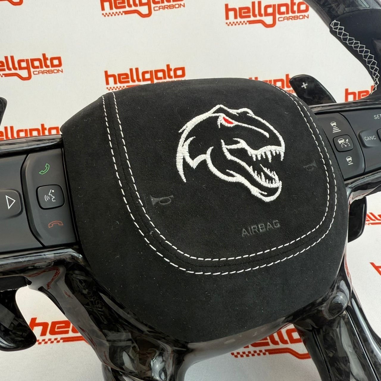 RAM TRX Custom Black Forged Carbon Fiber Steering Wheel | OEM Flat Bottom | Heated | Alcantara | TRX Redeye - Image 5