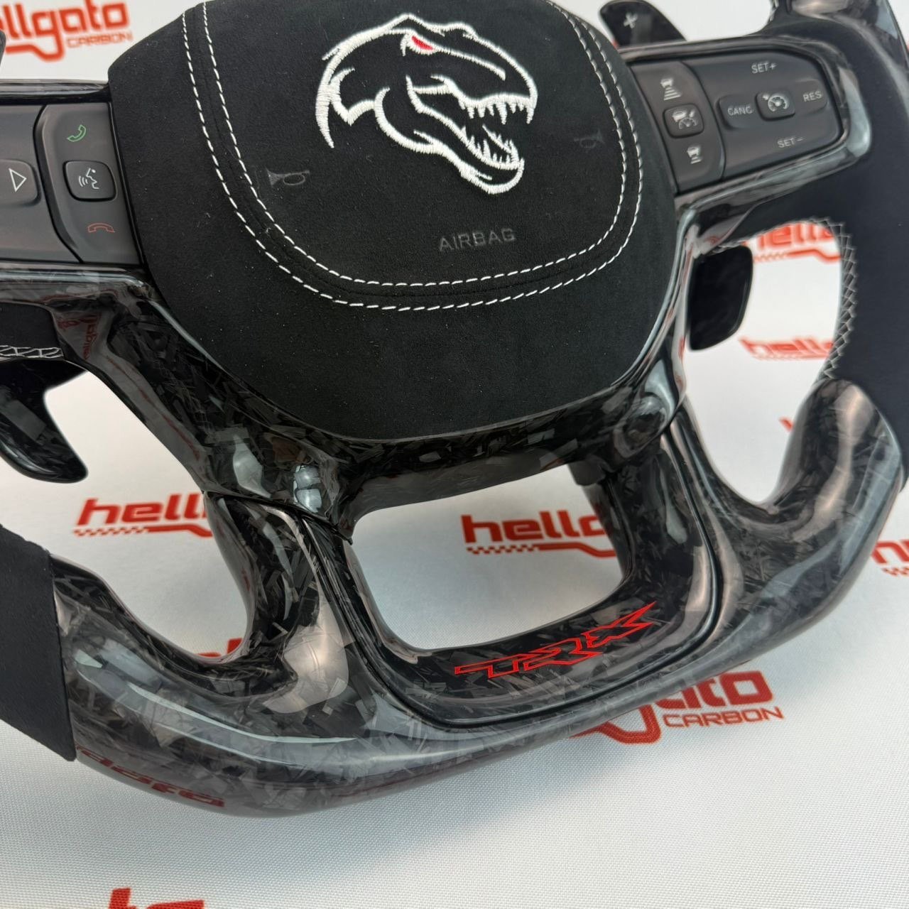 RAM TRX Custom Black Forged Carbon Fiber Steering Wheel | OEM Flat Bottom | Heated | Alcantara | TRX Redeye - Image 6
