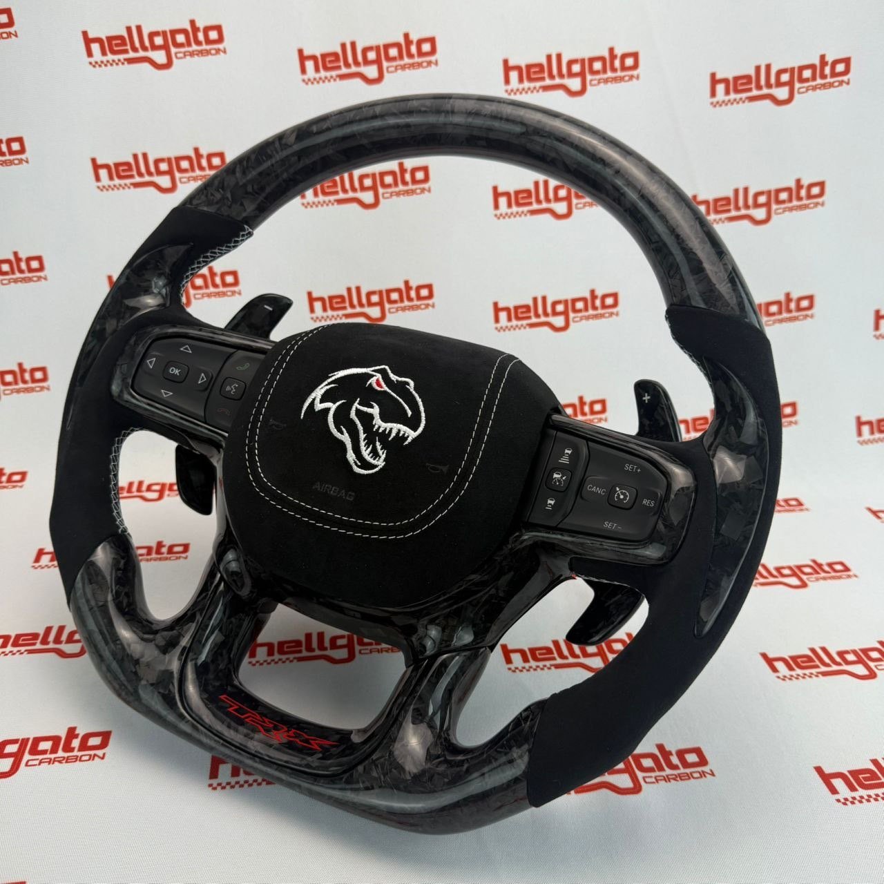 RAM TRX Custom Black Forged Carbon Fiber Steering Wheel | OEM Flat Bottom | Heated | Alcantara | TRX Redeye - Image 7