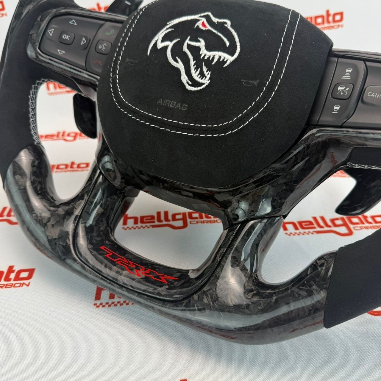 RAM TRX Custom Black Forged Carbon Fiber Steering Wheel | OEM Flat Bottom | Heated | Alcantara | TRX Redeye - Image 10