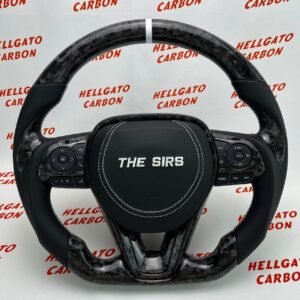 2022 Toyota Corolla Custom Black Forged Carbon Fiber Steering Wheel | OEM Flat Bottom | White Stitching