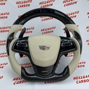 2019 Cadillac CTS-V Custom Gloss Black Carbon Fiber Steering Wheel | OEM Flat Bottom | Heated | LED Shift Lights