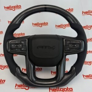 2020 GMC Sierra 1500 Custom Gloss Black Carbon Fiber Steering Wheel | Genuine OEM Flat Bottom | Heated | AT4 Edition