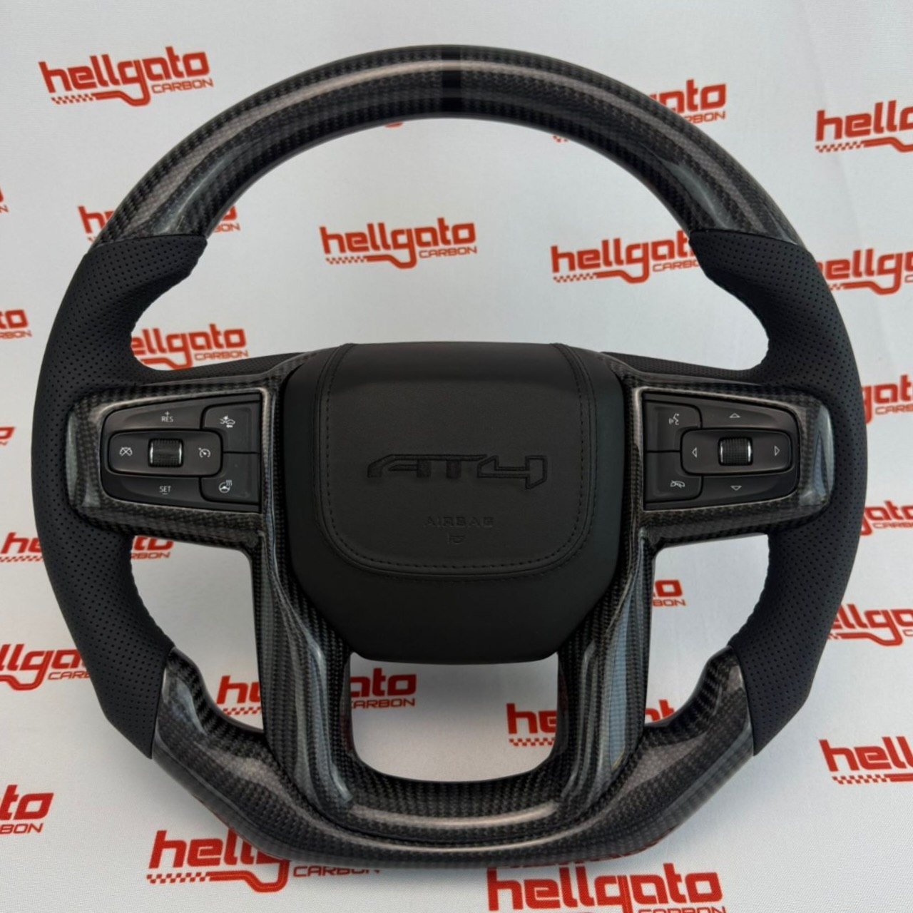2020 GMC Sierra 1500 Custom Gloss Black Carbon Fiber Steering Wheel | Genuine OEM Flat Bottom | Heated | AT4 Edition - Image 2