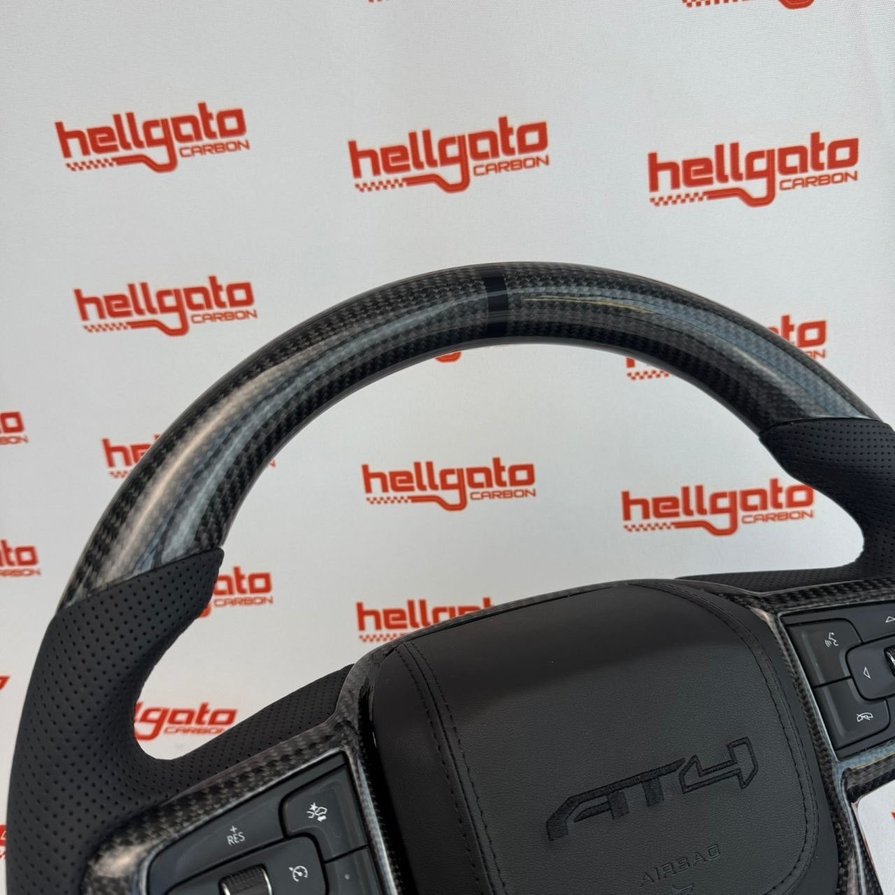 2020 GMC Sierra 1500 Custom Gloss Black Carbon Fiber Steering Wheel | Genuine OEM Flat Bottom | Heated | AT4 Edition - Image 4