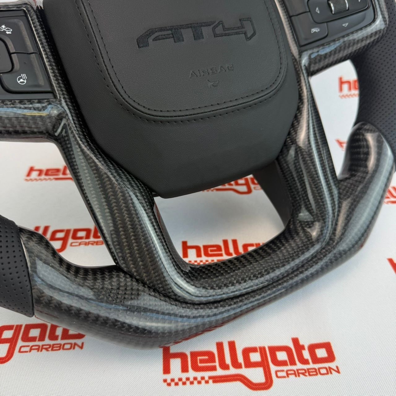 2020 GMC Sierra 1500 Custom Gloss Black Carbon Fiber Steering Wheel | Genuine OEM Flat Bottom | Heated | AT4 Edition - Image 6