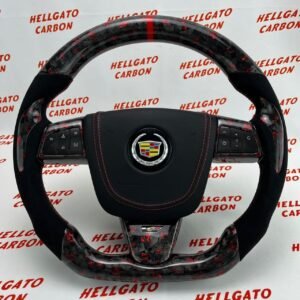 2015 Cadillac CTS-V Custom Red Forged Carbon Fiber Steering Wheel | OEM Flat Bottom | Italian Alcantara
