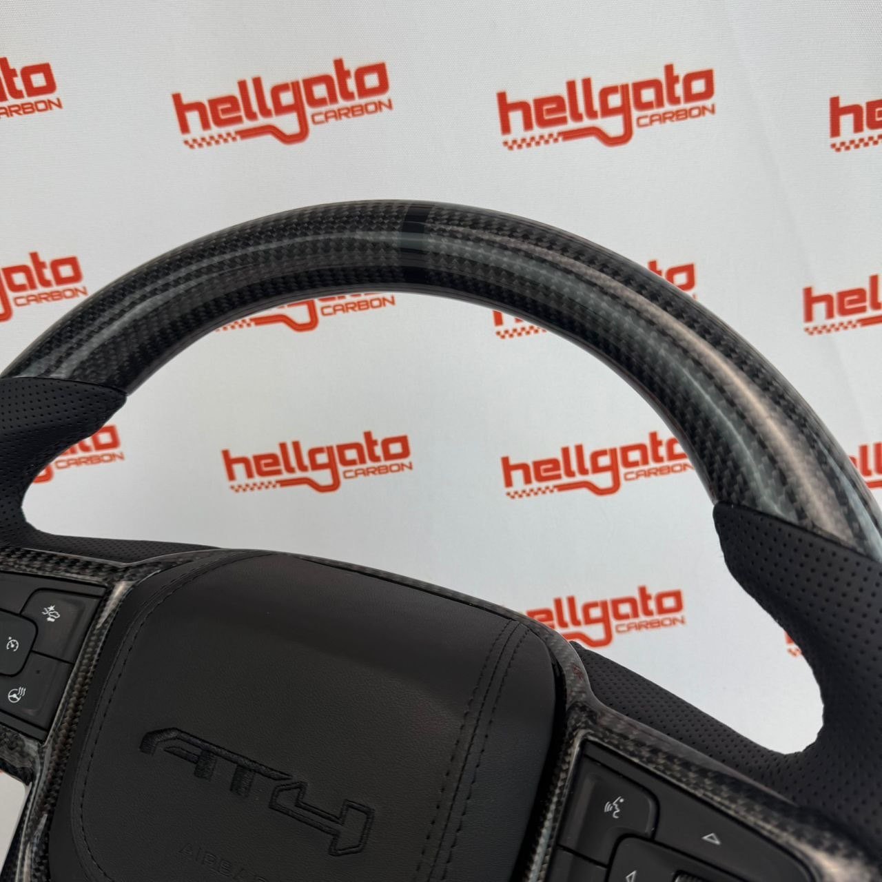 2020 GMC Sierra 1500 Custom Gloss Black Carbon Fiber Steering Wheel | Genuine OEM Flat Bottom | Heated | AT4 Edition - Image 9