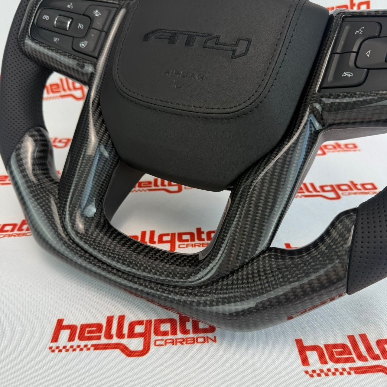 2020 GMC Sierra 1500 Custom Gloss Black Carbon Fiber Steering Wheel | Genuine OEM Flat Bottom | Heated | AT4 Edition - Image 11