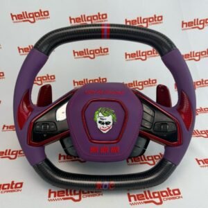 Chevrolet Corvette C8 Custom Gloss Black & Red Carbon Fiber OEM Steering Wheel | Heated | Joker Airbag | ROC Logo