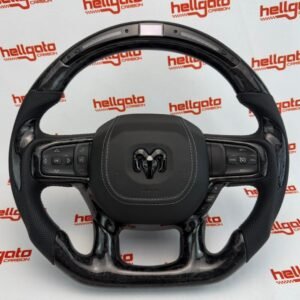 2019+ RAM 1500 Custom Black Forged Carbon Fiber Steering Wheel | Genuine OEM Flat Bottom | Heated | LED Shift Lights