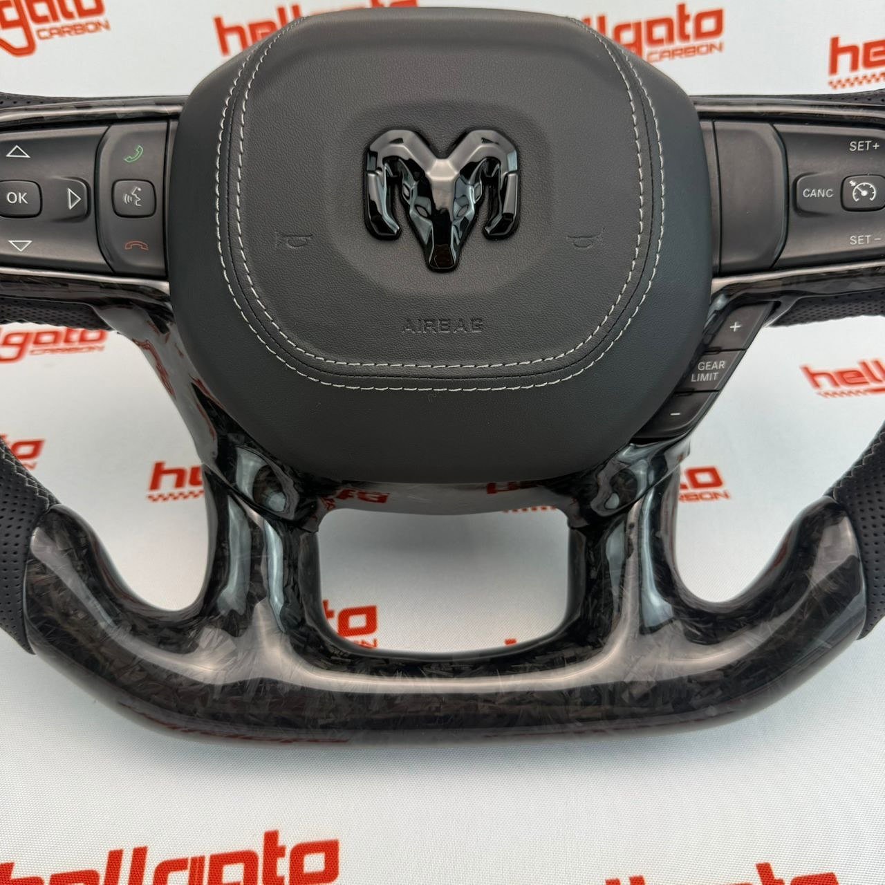 2019+ RAM 1500 Custom Black Forged Carbon Fiber Steering Wheel | Genuine OEM Flat Bottom | Heated | LED Shift Lights - Image 3