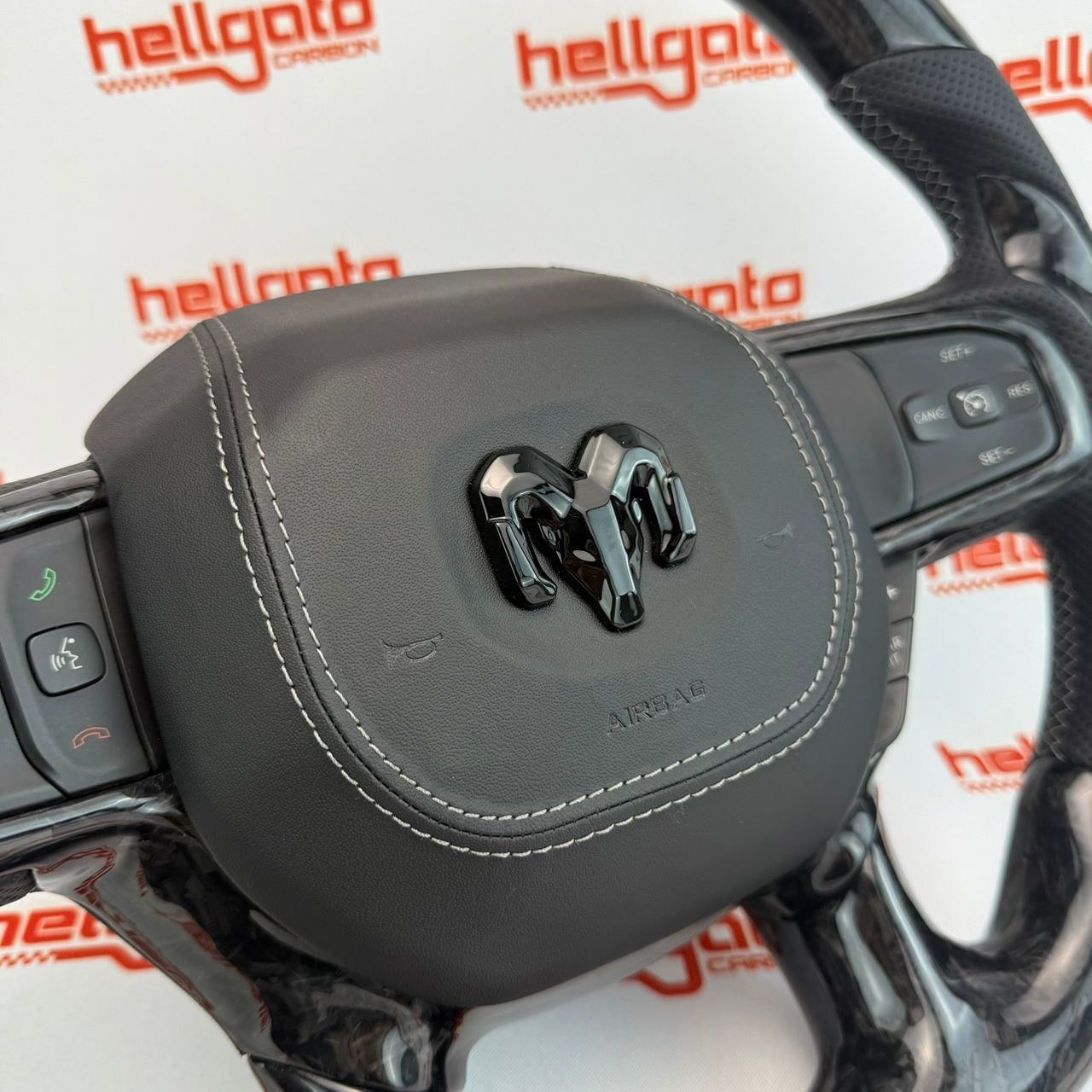 2019+ RAM 1500 Custom Black Forged Carbon Fiber Steering Wheel | Genuine OEM Flat Bottom | Heated | LED Shift Lights - Image 6