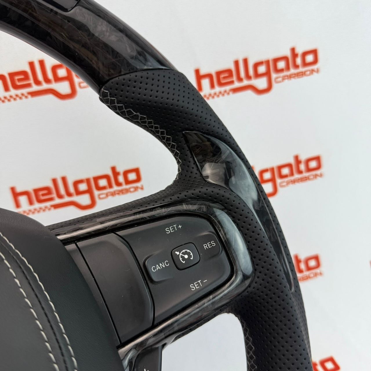 2019+ RAM 1500 Custom Black Forged Carbon Fiber Steering Wheel | Genuine OEM Flat Bottom | Heated | LED Shift Lights - Image 8
