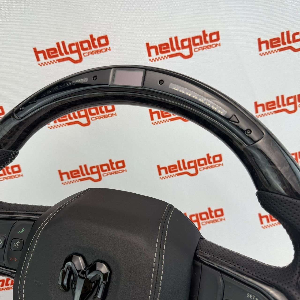2019+ RAM 1500 Custom Black Forged Carbon Fiber Steering Wheel | Genuine OEM Flat Bottom | Heated | LED Shift Lights - Image 10