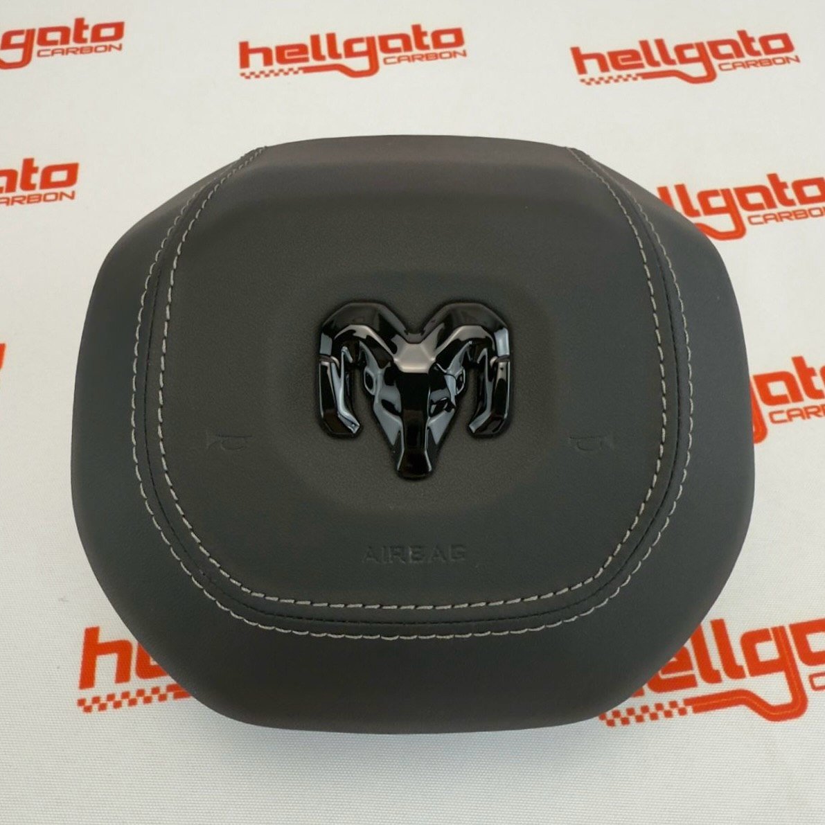 2019+ RAM 1500 Custom Black Forged Carbon Fiber Steering Wheel | Genuine OEM Flat Bottom | Light Gray Stitching - Image 11