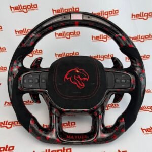 RAM TRX Custom Red Forged Carbon Fiber Steering Wheel | Genuine OEM Flat Bottom | Heated | LED Shift Lights | Italian Alcantara