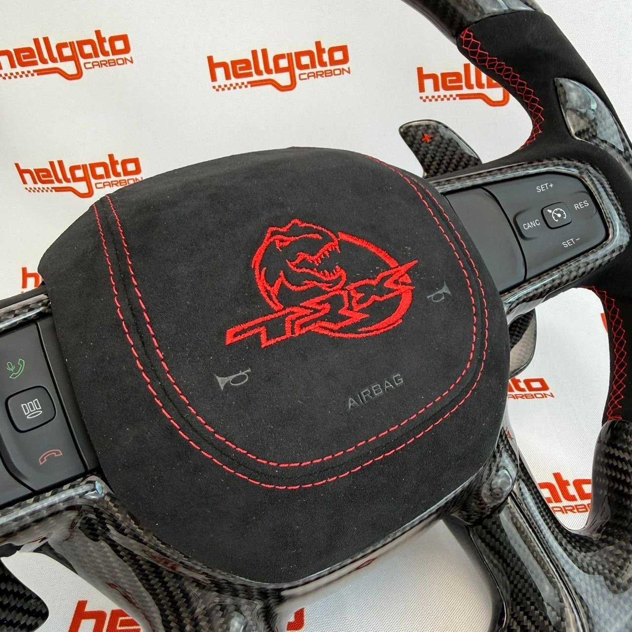 RAM TRX Custom Gloss Black Carbon Fiber Steering Wheel | Genuine OEM Flat Bottom | Heated | LED Shift Lights | Italian Alcantara - Image 7