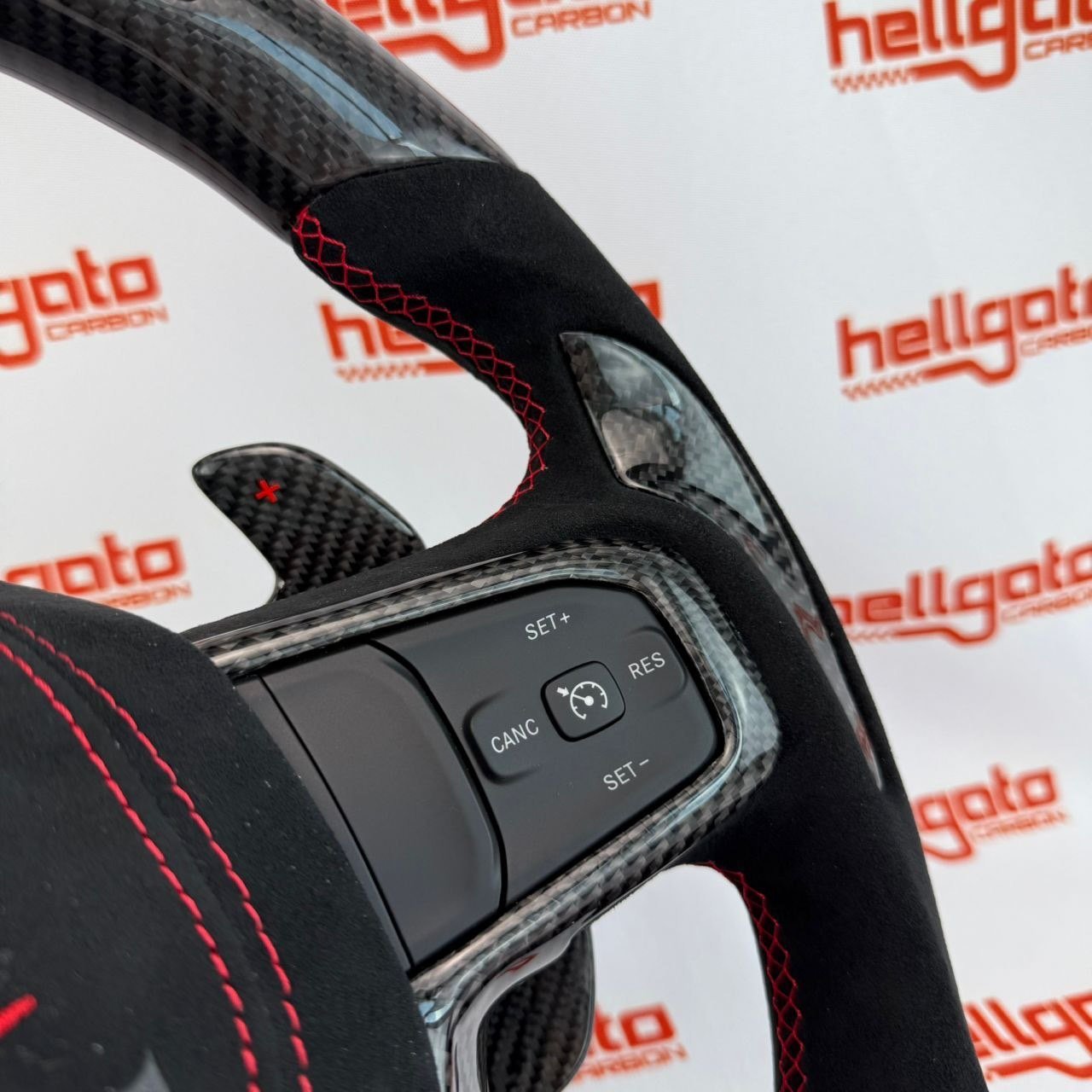 RAM TRX Custom Gloss Black Carbon Fiber Steering Wheel | Genuine OEM Flat Bottom | Heated | LED Shift Lights | Italian Alcantara - Image 9