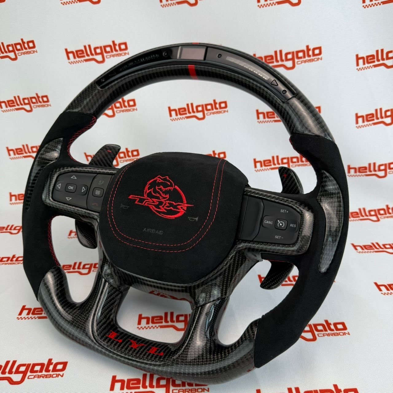 RAM TRX Custom Gloss Black Carbon Fiber Steering Wheel | Genuine OEM Flat Bottom | Heated | LED Shift Lights | Italian Alcantara - Image 10