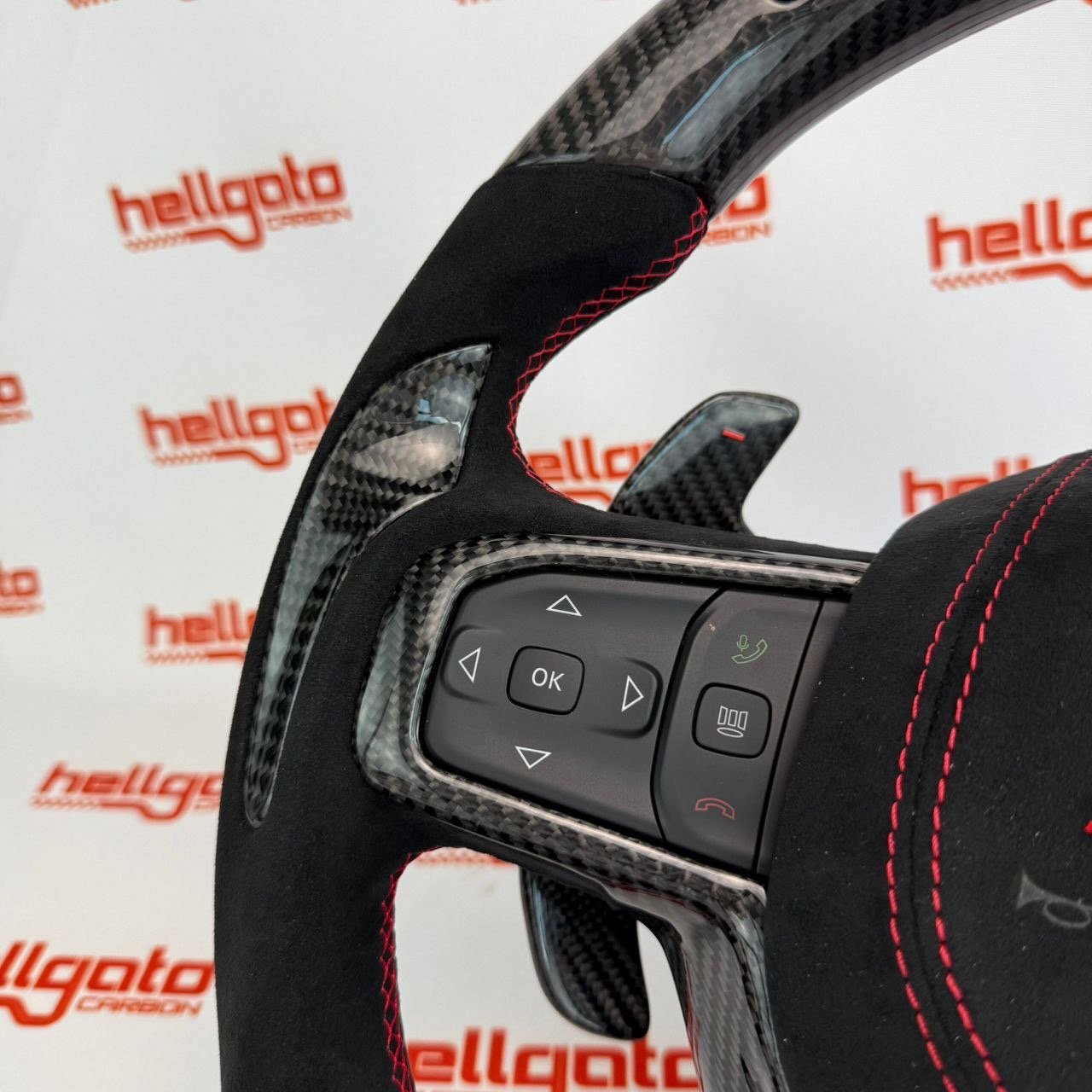 RAM TRX Custom Gloss Black Carbon Fiber Steering Wheel | Genuine OEM Flat Bottom | Heated | LED Shift Lights | Italian Alcantara - Image 13