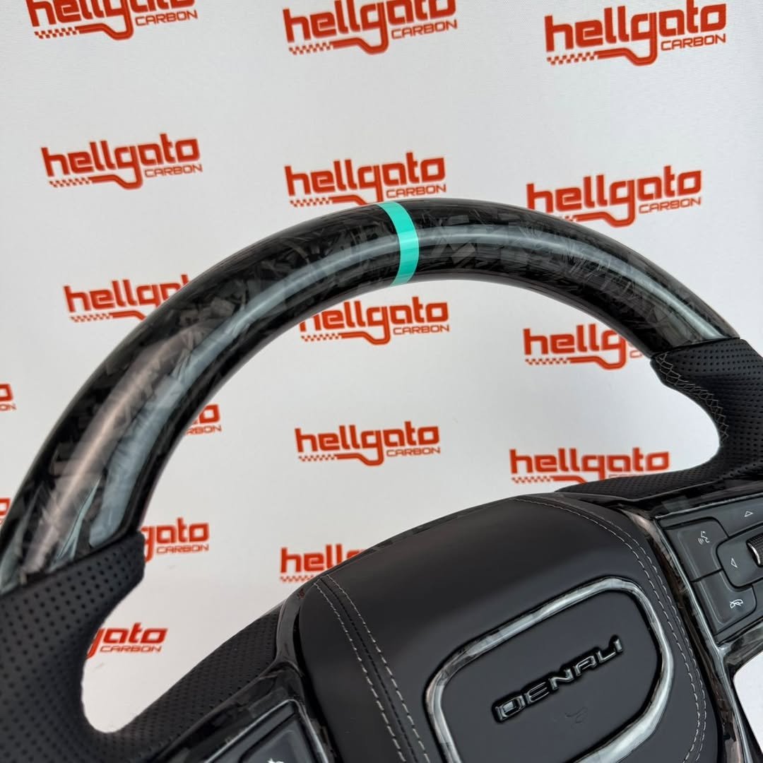 2022 GMC Sierra 2500 Custom Black Forged Carbon Fiber Steering Wheel | Genuine OEM Flat Bottom | Heated | Denali Edition - Image 7