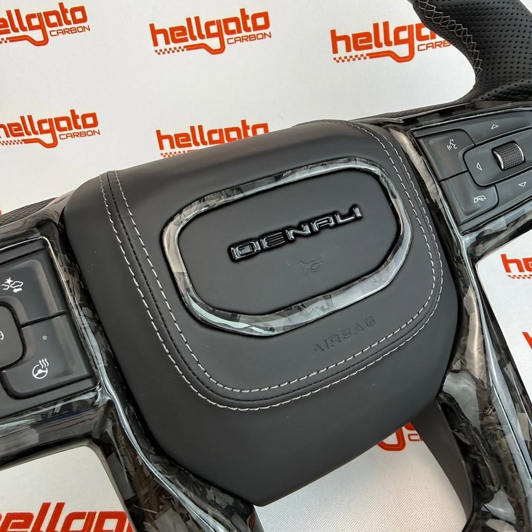 2022 GMC Sierra 2500 Custom Black Forged Carbon Fiber Steering Wheel | Genuine OEM Flat Bottom | Heated | Denali Edition - Image 8