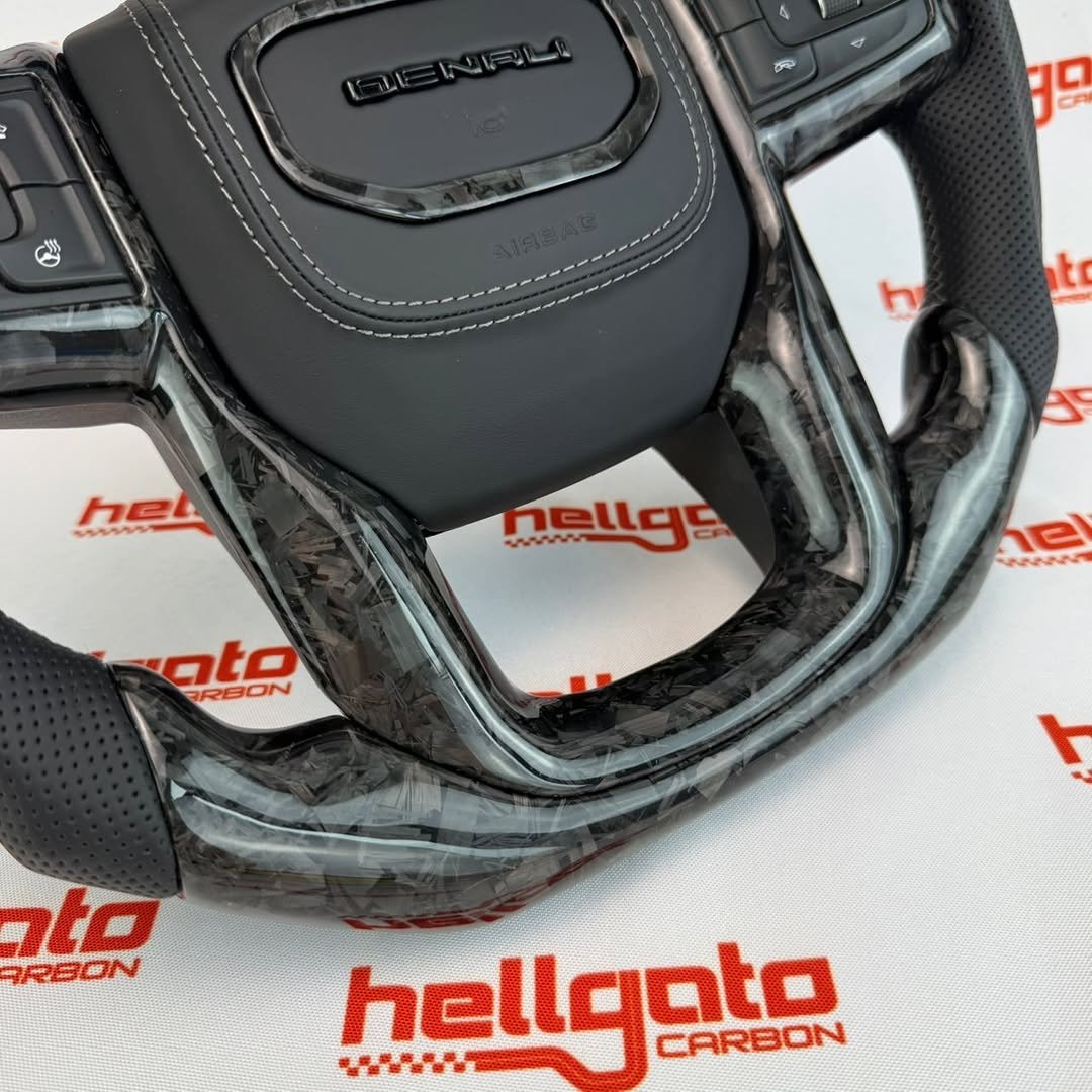 2022 GMC Sierra 2500 Custom Black Forged Carbon Fiber Steering Wheel | Genuine OEM Flat Bottom | Heated | Denali Edition - Image 9