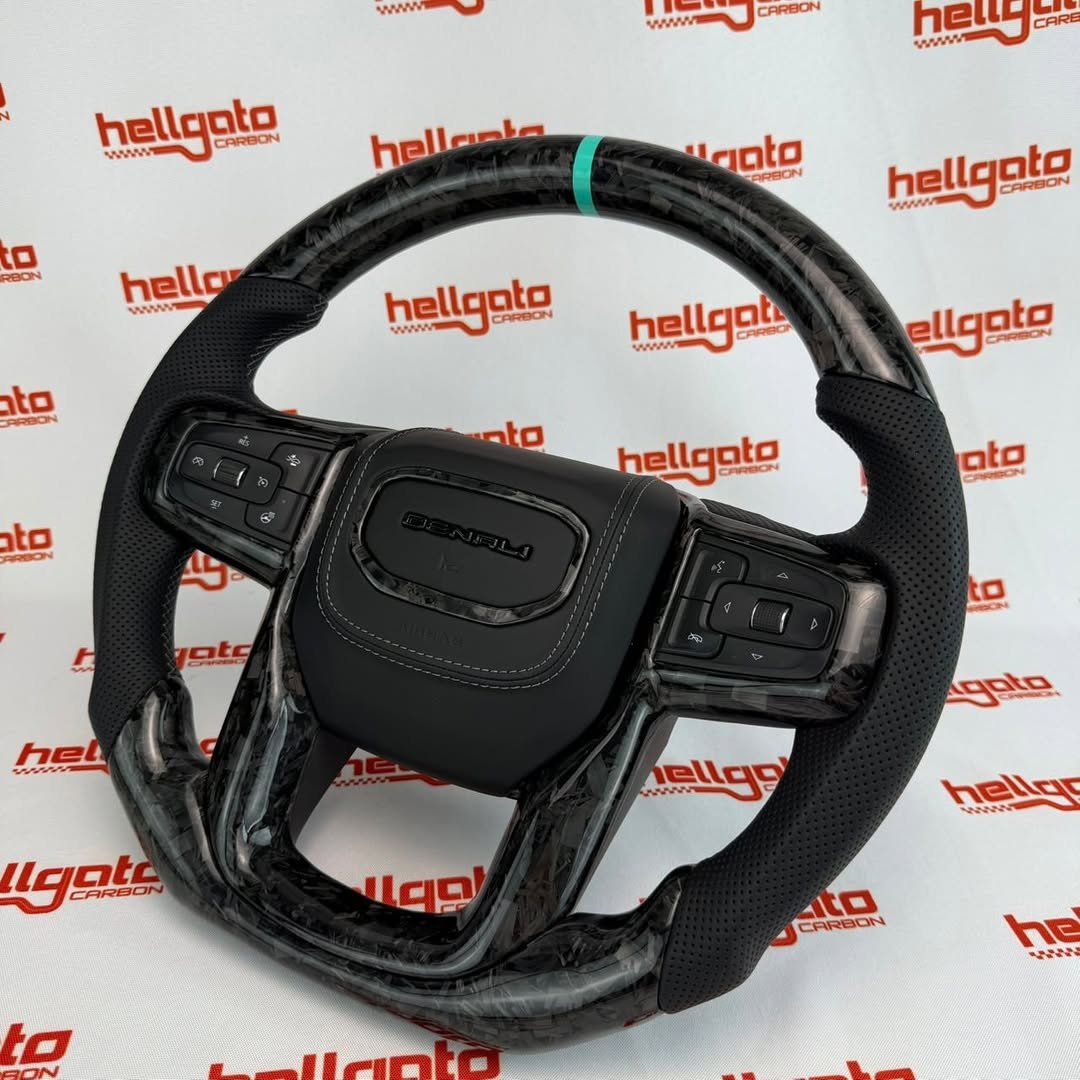 2022 GMC Sierra 2500 Custom Black Forged Carbon Fiber Steering Wheel | Genuine OEM Flat Bottom | Heated | Denali Edition - Image 11