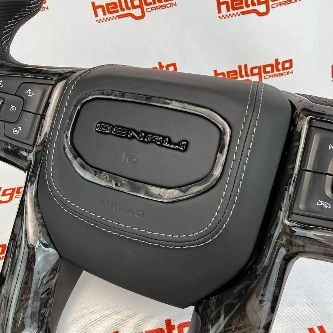 2022 GMC Sierra 2500 Custom Black Forged Carbon Fiber Steering Wheel | Genuine OEM Flat Bottom | Heated | Denali Edition - Image 13