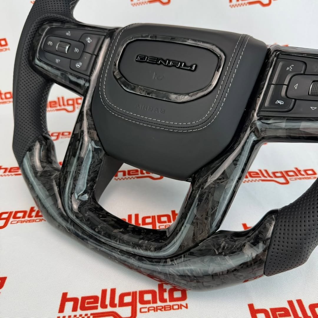 2022 GMC Sierra 2500 Custom Black Forged Carbon Fiber Steering Wheel | Genuine OEM Flat Bottom | Heated | Denali Edition - Image 14