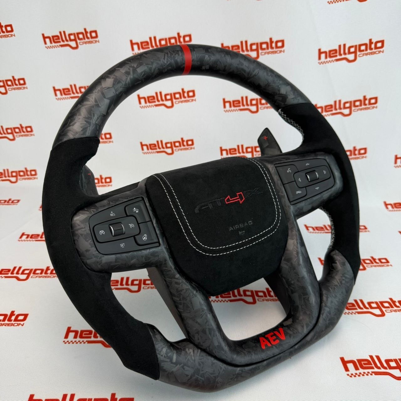 2026 GMC Sierra 1500 Custom Matte Black Forged Carbon Fiber Steering Wheel | OEM Flat Bottom | Heated | AT4X | AEV Edition - Image 6