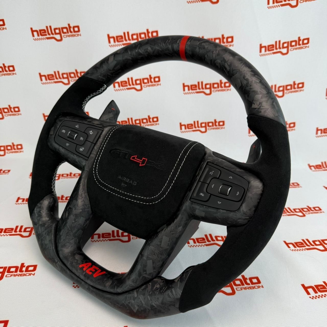 2026 GMC Sierra 1500 Custom Matte Black Forged Carbon Fiber Steering Wheel | OEM Flat Bottom | Heated | AT4X | AEV Edition - Image 9
