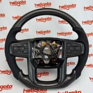 2019–2026 GMC Sierra 2500 Custom Gloss Black Carbon Fiber Steering Wheel | Genuine OEM Flat Bottom | Black Leather