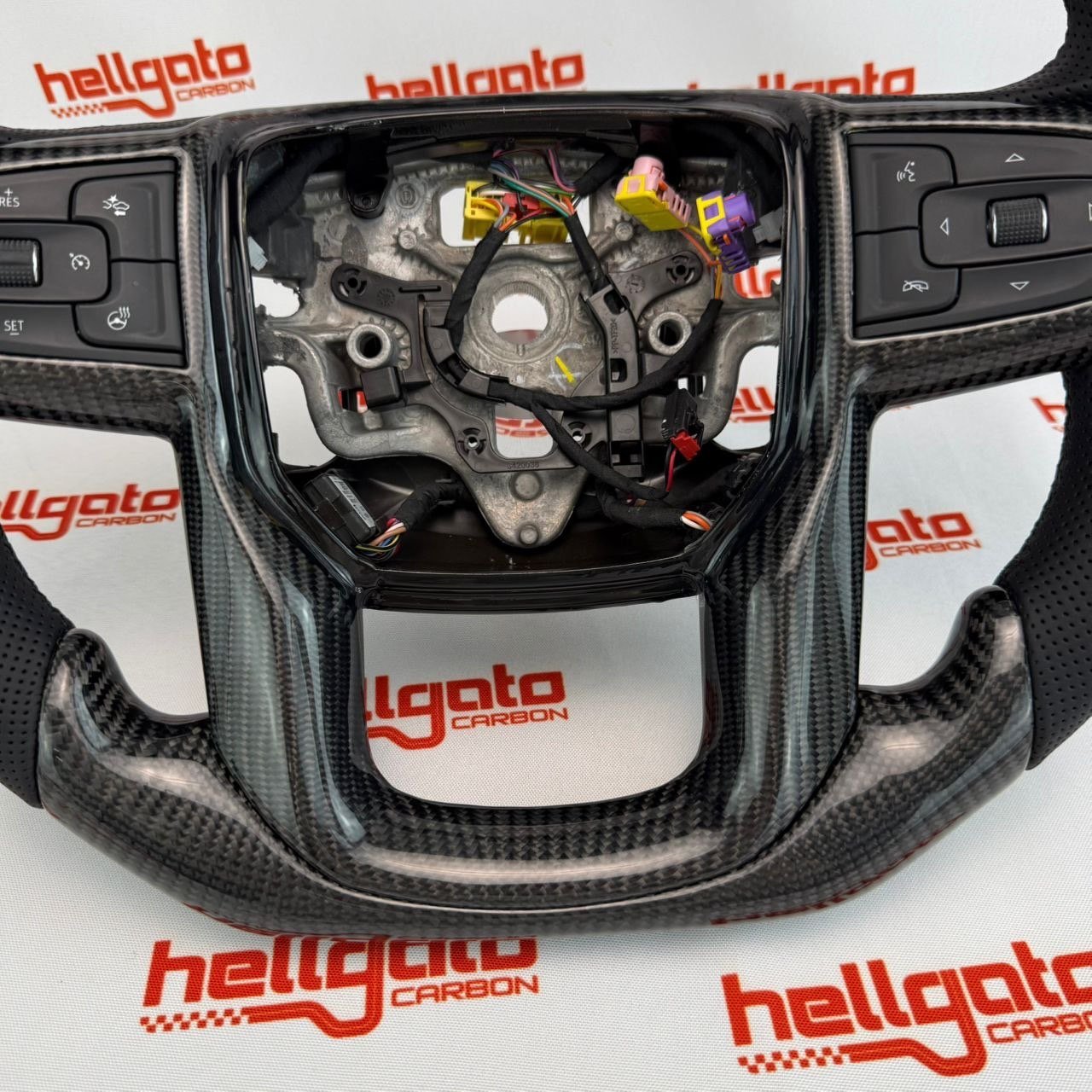 2019–2026 GMC Sierra 2500 Custom Gloss Black Carbon Fiber Steering Wheel | Genuine OEM Flat Bottom | Black Leather - Image 4
