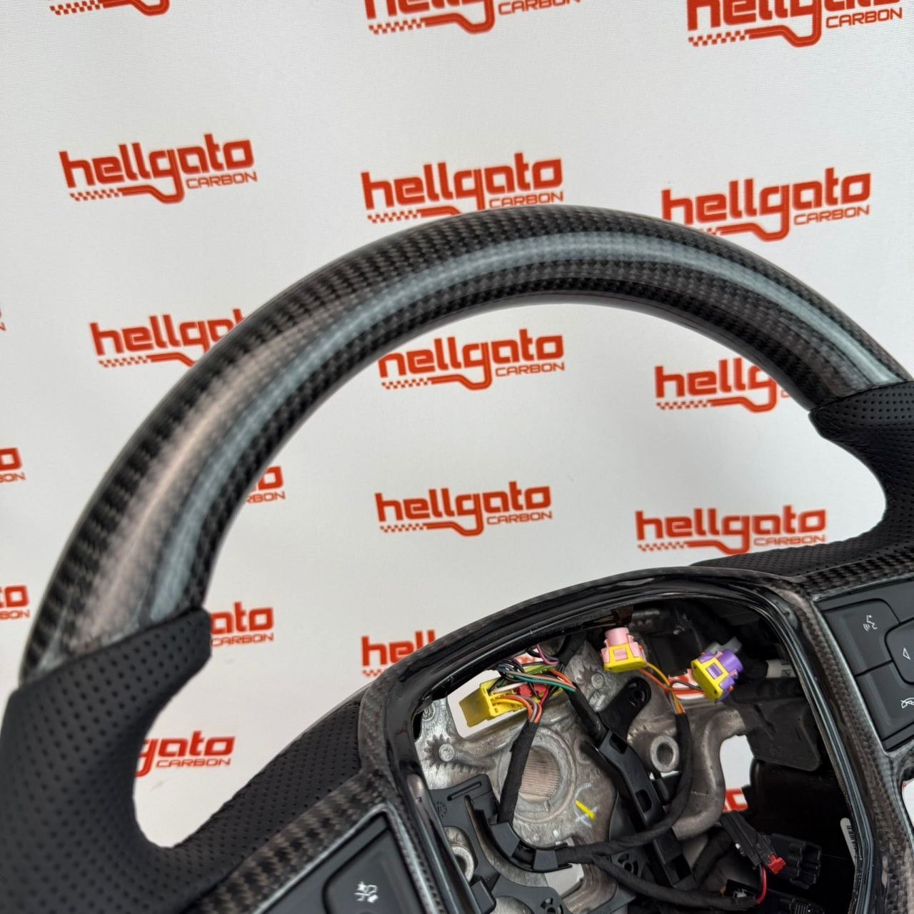 2019–2026 GMC Sierra 2500 Custom Gloss Black Carbon Fiber Steering Wheel | Genuine OEM Flat Bottom | Black Leather - Image 6