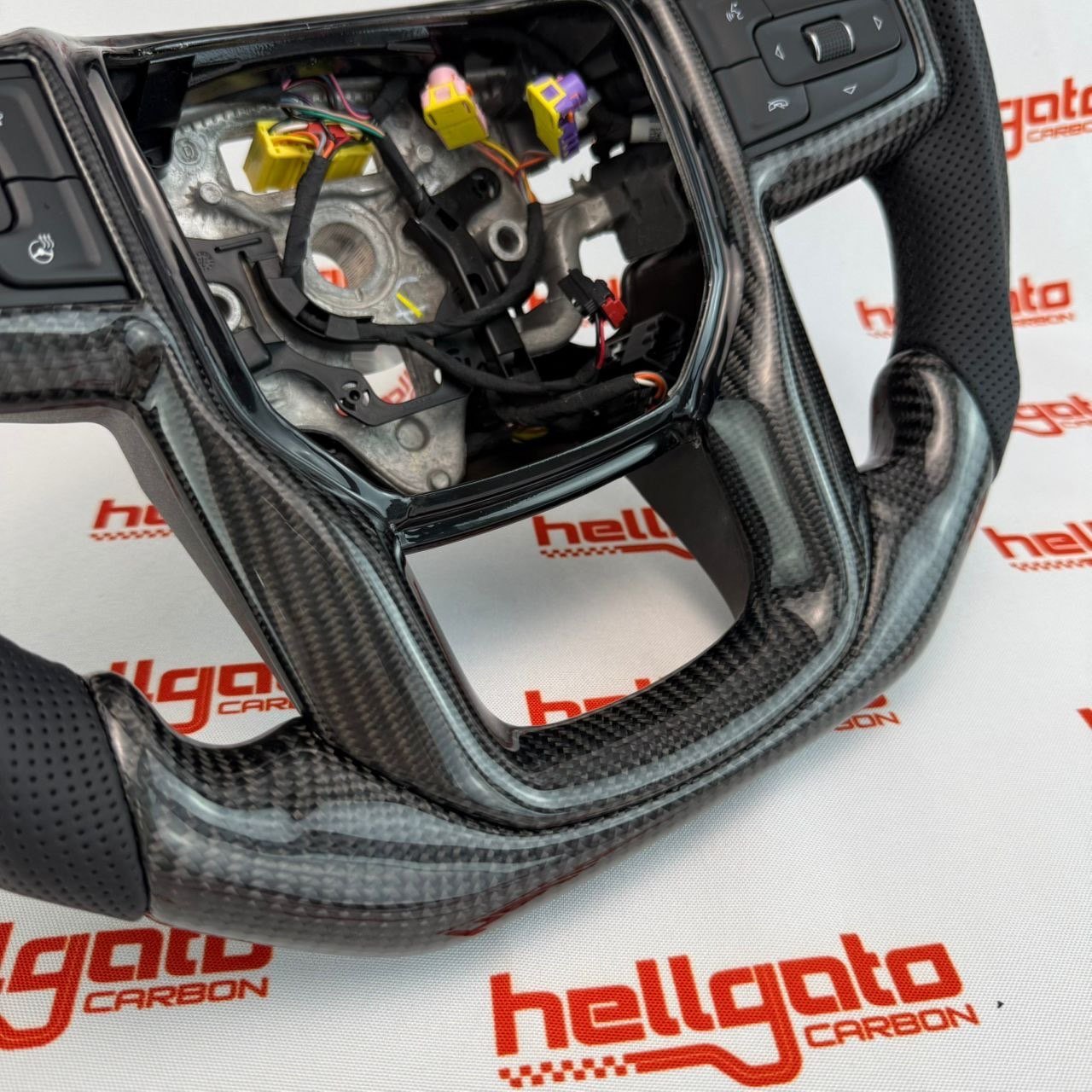2019–2026 GMC Sierra 2500 Custom Gloss Black Carbon Fiber Steering Wheel | Genuine OEM Flat Bottom | Black Leather - Image 7