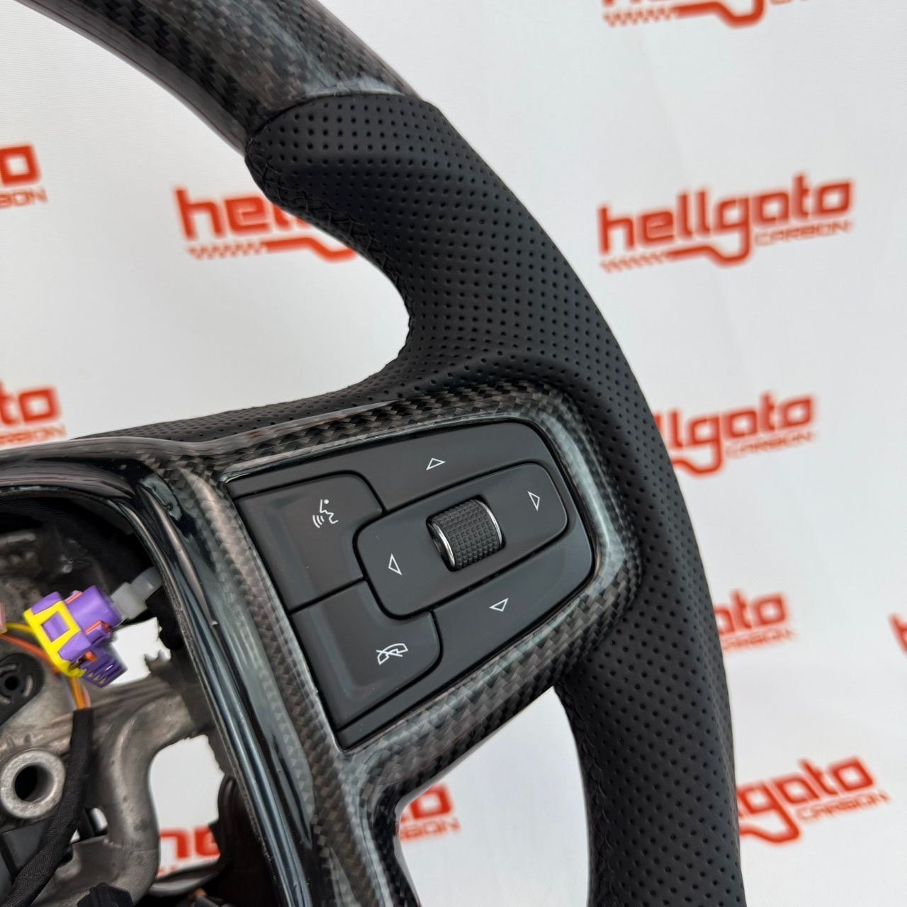2019–2026 GMC Sierra 2500 Custom Gloss Black Carbon Fiber Steering Wheel | Genuine OEM Flat Bottom | Black Leather - Image 8