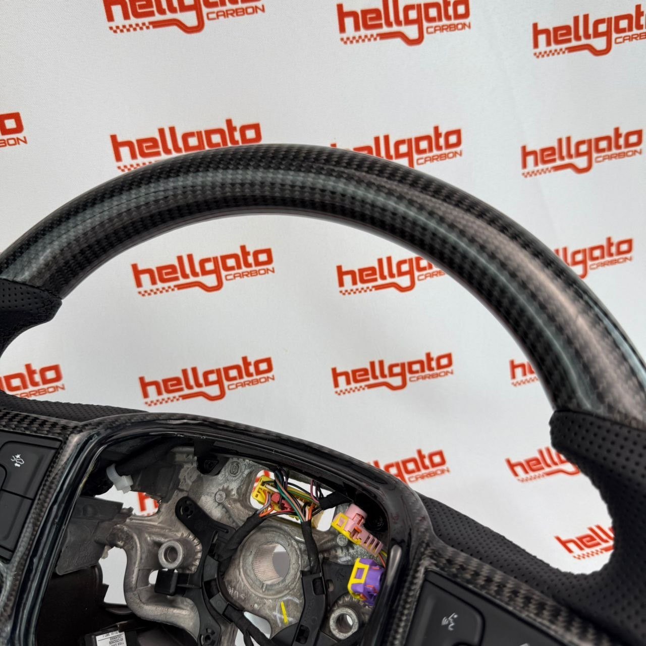 2019–2026 GMC Sierra 2500 Custom Gloss Black Carbon Fiber Steering Wheel | Genuine OEM Flat Bottom | Black Leather - Image 9