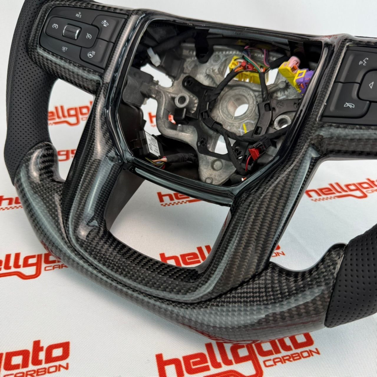 2019–2026 GMC Sierra 2500 Custom Gloss Black Carbon Fiber Steering Wheel | Genuine OEM Flat Bottom | Black Leather - Image 10