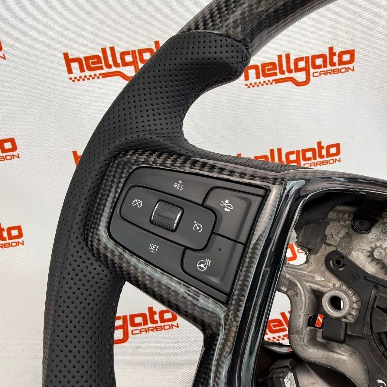 2019–2026 GMC Sierra 2500 Custom Gloss Black Carbon Fiber Steering Wheel | Genuine OEM Flat Bottom | Black Leather - Image 11