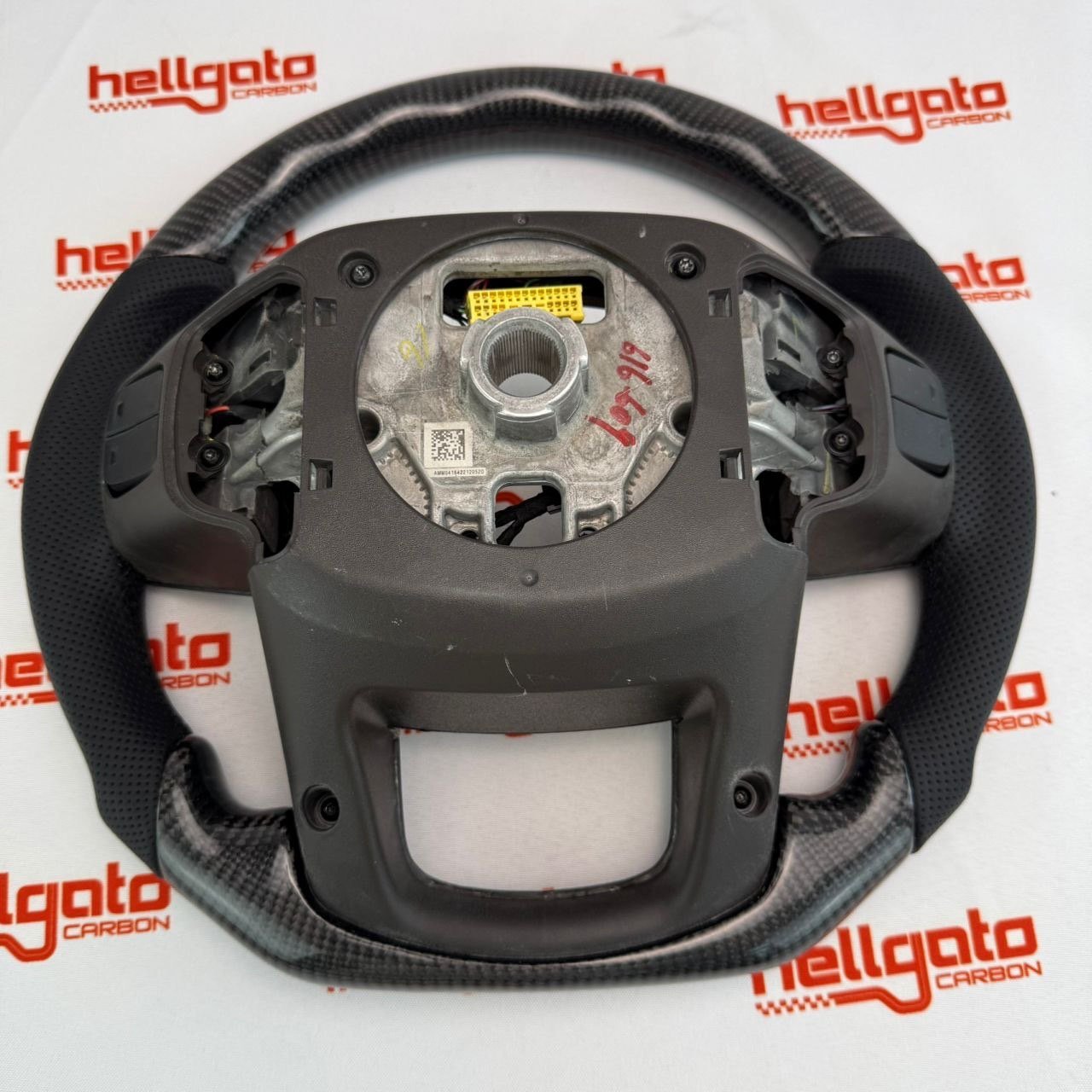 2019–2026 GMC Sierra 2500 Custom Gloss Black Carbon Fiber Steering Wheel | Genuine OEM Flat Bottom | Black Leather - Image 12