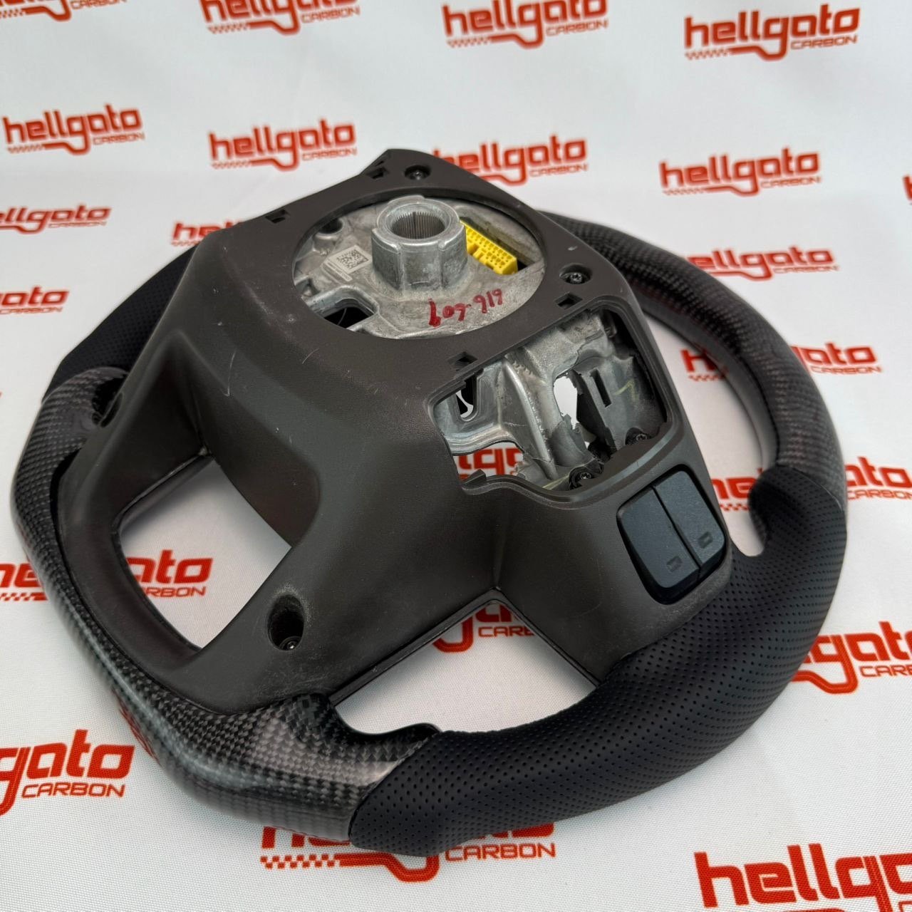 2019–2026 GMC Sierra 2500 Custom Gloss Black Carbon Fiber Steering Wheel | Genuine OEM Flat Bottom | Black Leather - Image 13